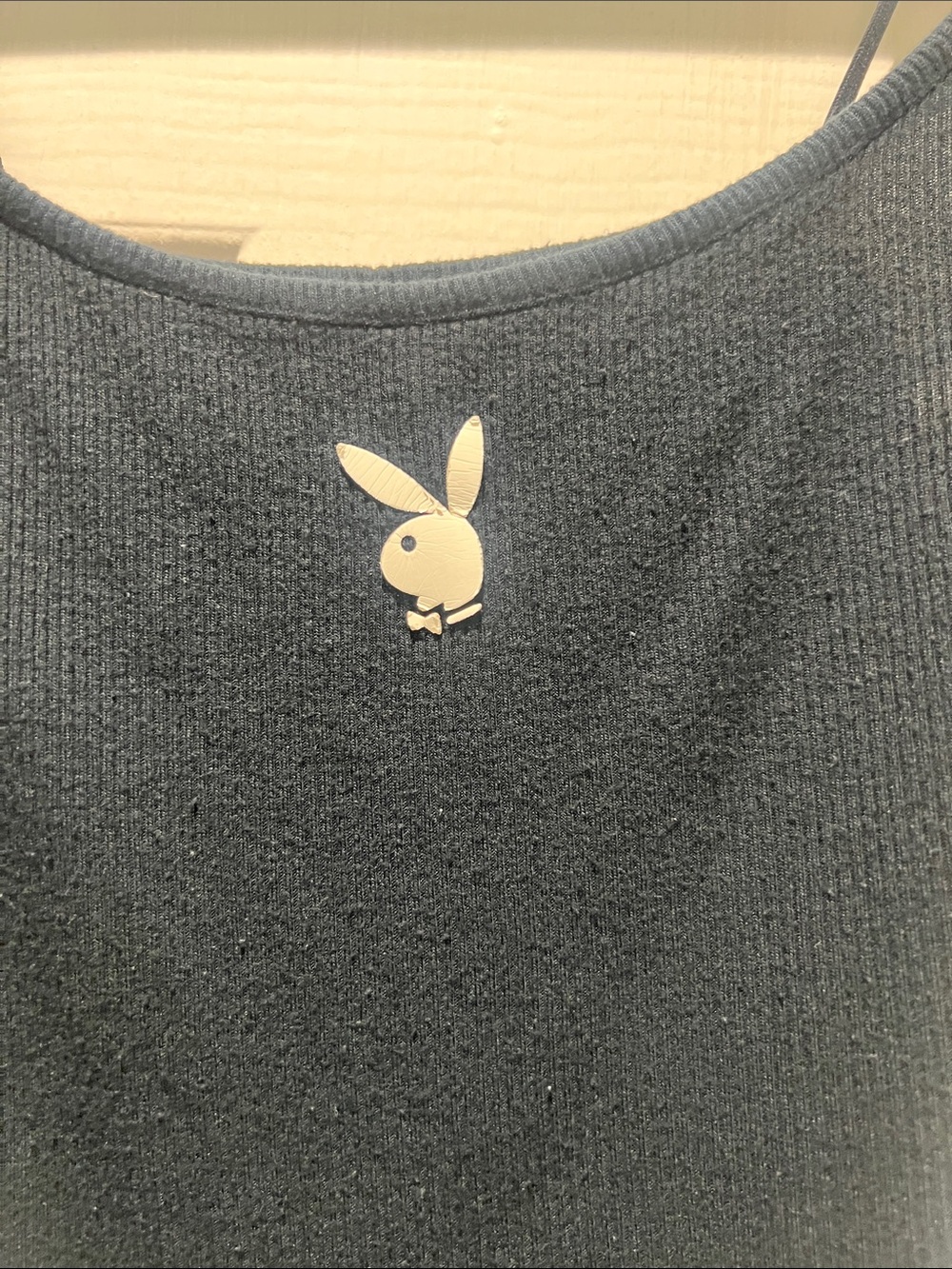 PLAYBOY Black Spaghetti-Strap Crop Top with White Bunny Logo - Picture 3 of 7